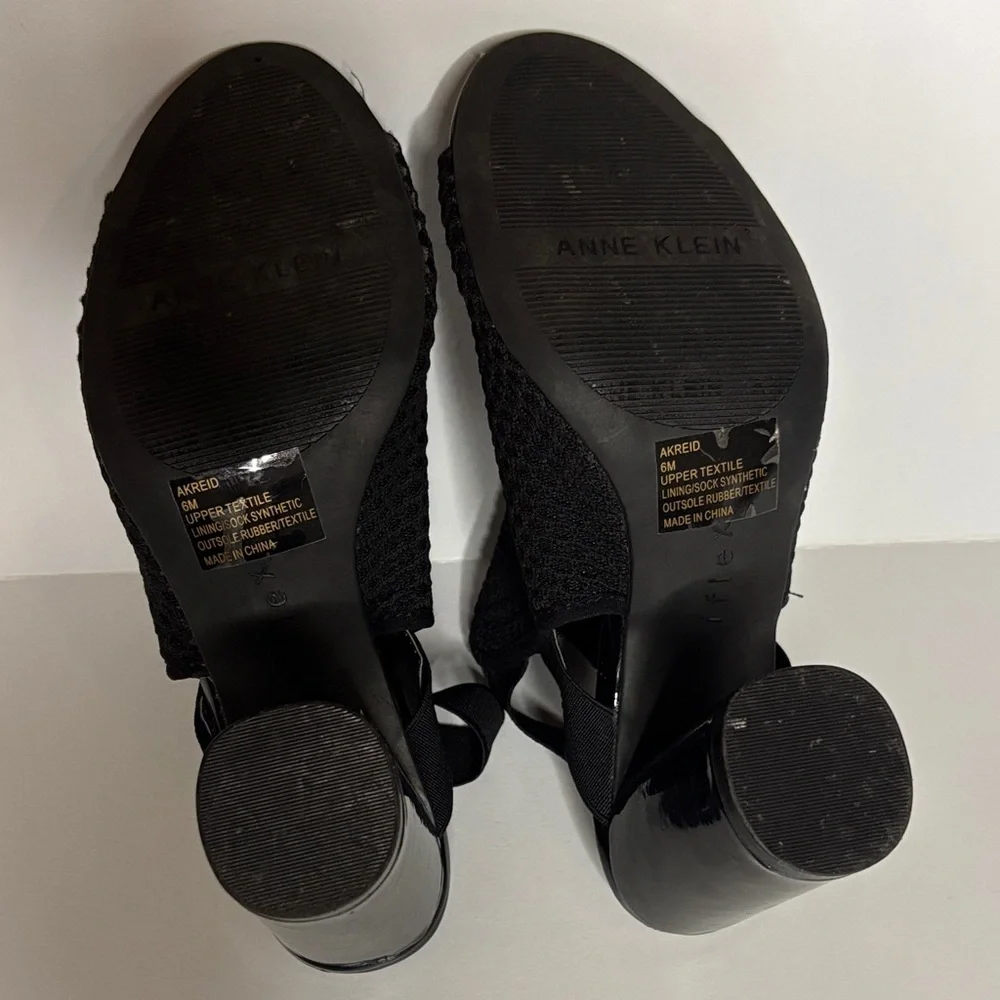 Anne Klein Black Knit Open-Toe Heels